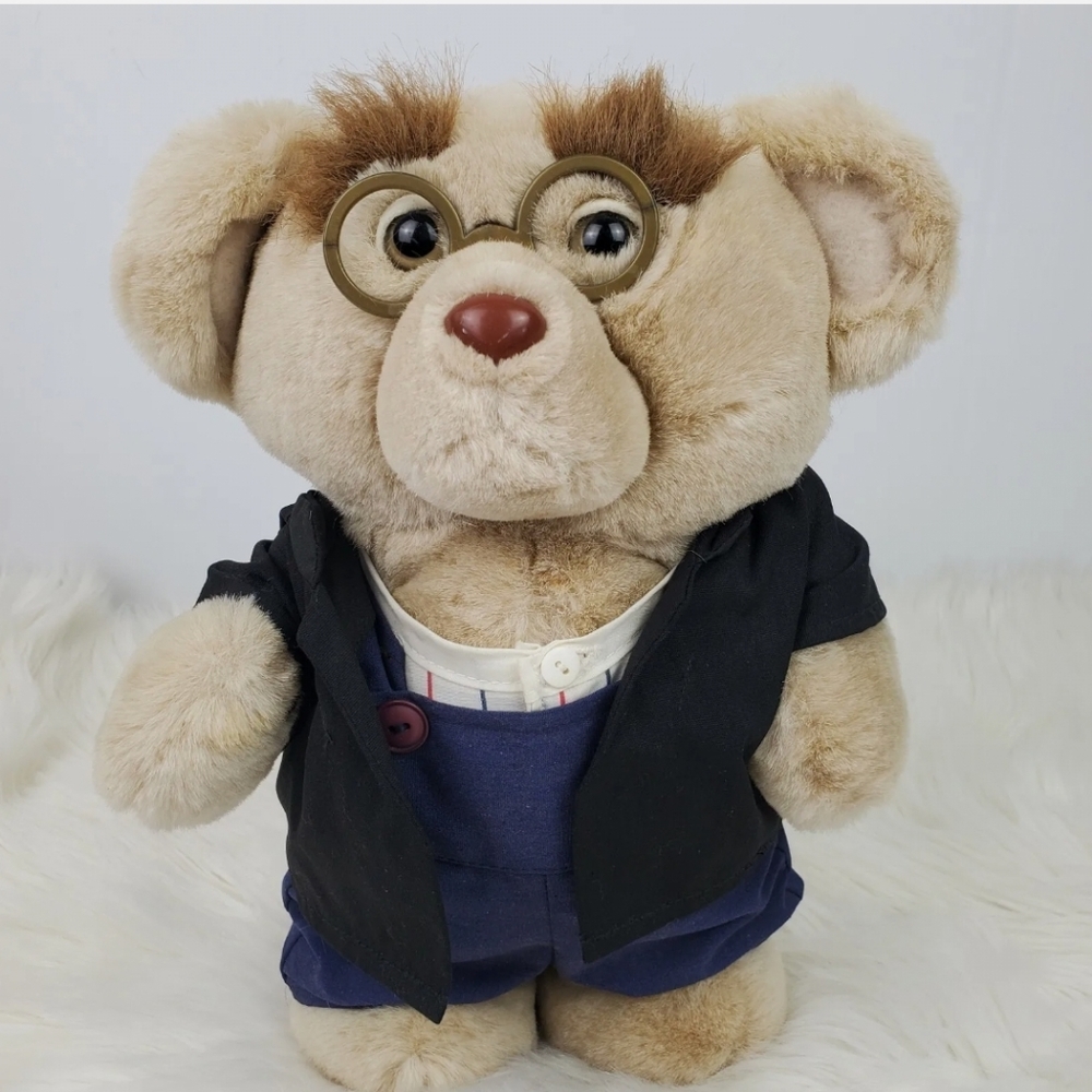 Vintage 1988 Heartline Bearnett Grandpa Teddy Bear Bald Spot Overalls Plush 12"
